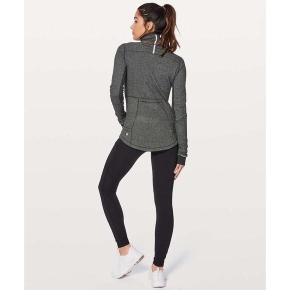 Lululemon Base Runner 1/2 Zip Heathered Herringbone Heathered Black Black Size 4 - Picture 3 of 9